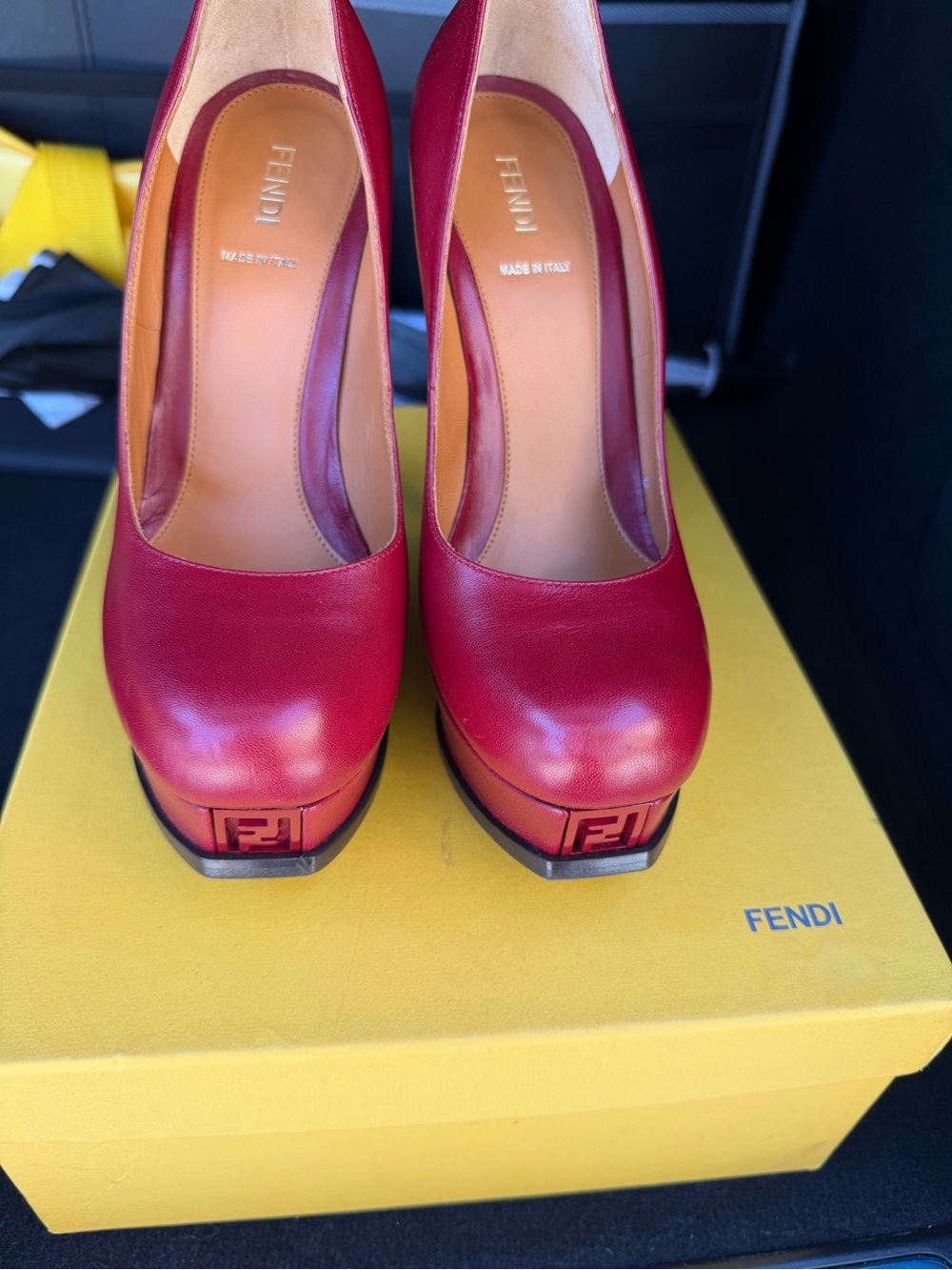 Fendi Red Leather Platform Pumps